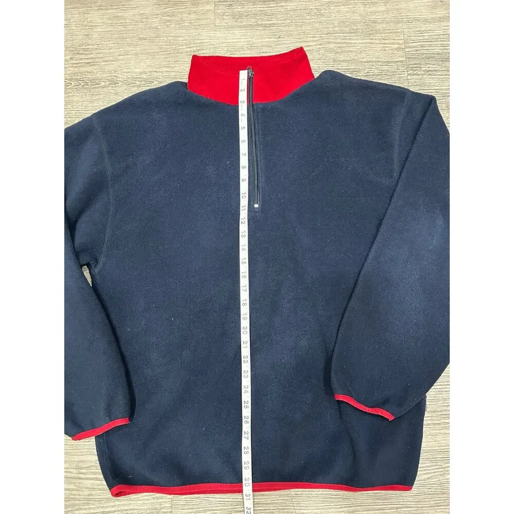 Vintage Nautica Fleece Pullover Mens XXL 1/4 Zip Back Collar Spellout Navy Red